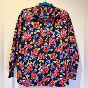 Lands' End women's floral no iron Supima 100%‎ cotton blouse top size 12
